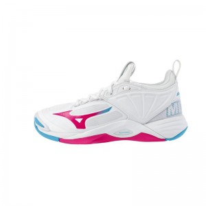 White / Pink Women's Mizuno Wave Momentum 2 Volleyball Shoes | MTG795360