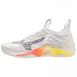 White / Pink Women's Mizuno Wave Momentum 3 Volleyball Shoes | FTA506179