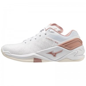 White / Rose Women's Mizuno Wave Stealth Neo Handball Shoes | GOR263795