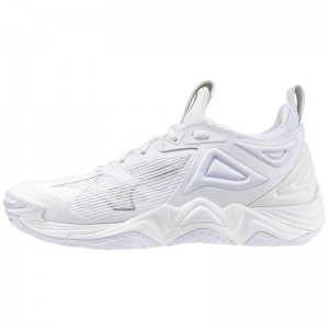 White / Silver Women's Mizuno Wave Momentum 3 Volleyball Shoes | BPG154863