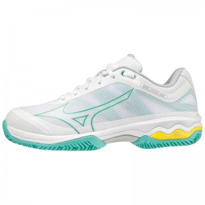 White / Turquoise Women's Mizuno Wave Exceed Light CC Tennis Shoes | DCK095148