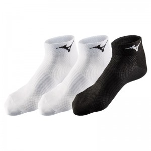 White / White / Black Men's Mizuno Training Mid 3P Socks | QNA791863