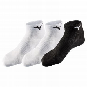 White / White / Black Women's Mizuno Training Mid 3P Socks | ZDQ829475