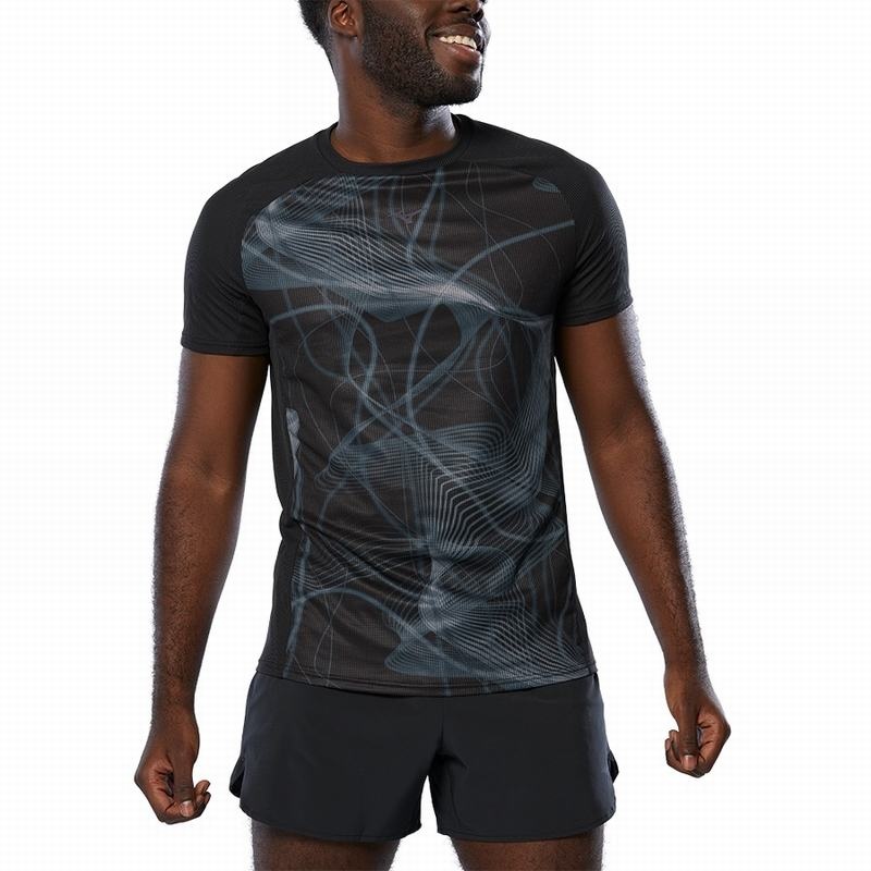 Black Men's Mizuno Aero Tee T Shirts | BOZ358470