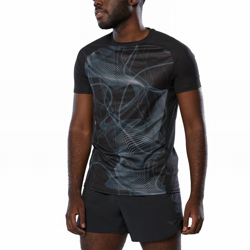 Black Men's Mizuno Aero Tee T Shirts | BOZ358470