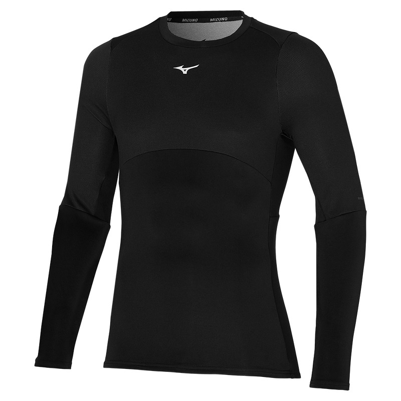 Black Men\'s Mizuno Breath Thermo Long Sleeve Tops | OAS276984