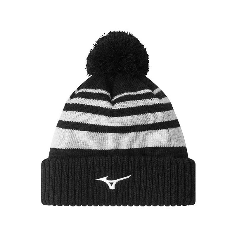 Black Men\'s Mizuno Breath Thermo Pom Beanie | CBK126345