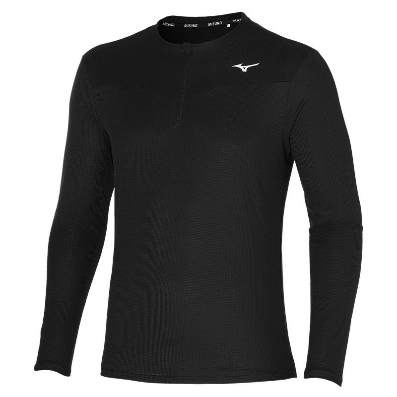 Black Men\'s Mizuno Dryaeroflow LS HZ Tops | KGH487365