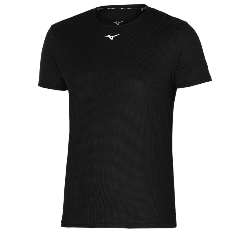 Black Men\'s Mizuno Dryaeroflow Tee T Shirts | CRU520387