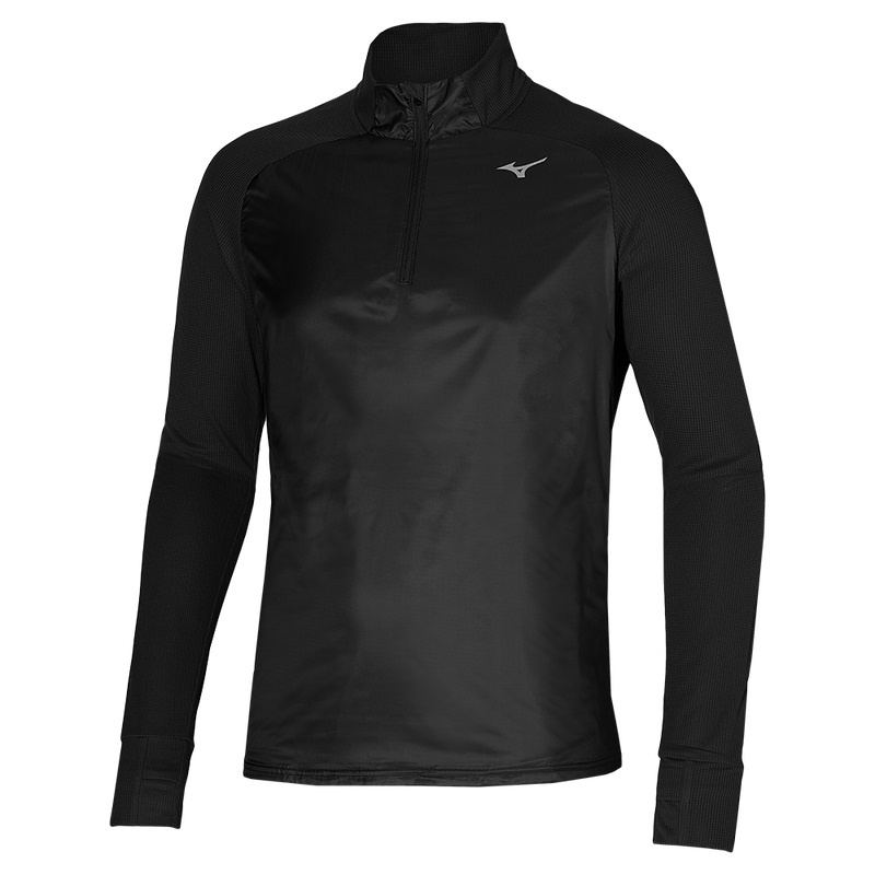 Black Men\'s Mizuno Hybrid LS HZ Tops | ENZ769834