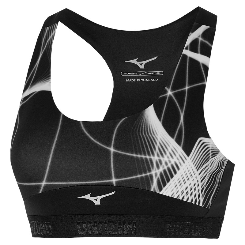 Black Women\'s Mizuno Alpha Graphic Sports Bra | DRN769832