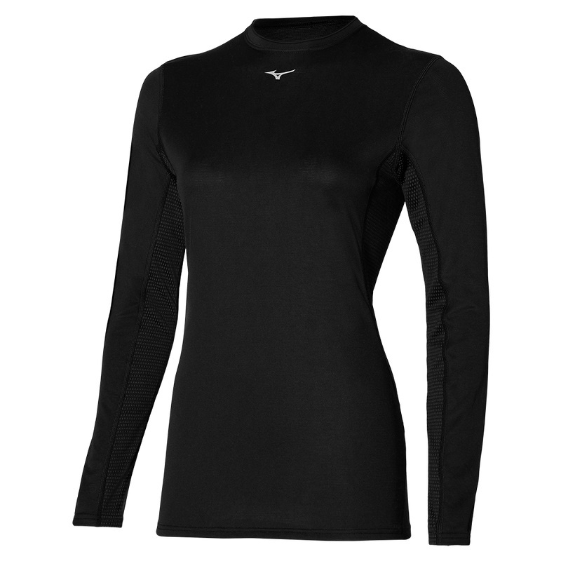 Black Women\'s Mizuno Mid Weight-l Crew Tops | OKC830714