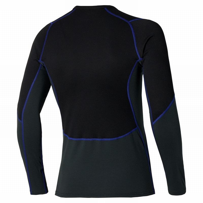 Black / Blue Men's Mizuno Merino Wool Crew Tops | HRU042679