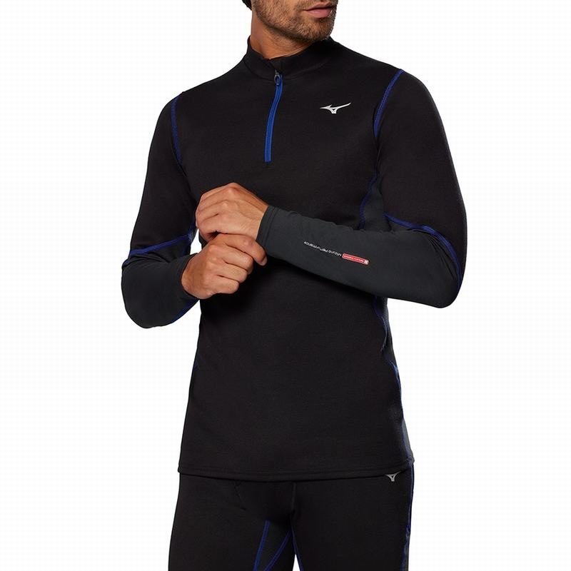 Black / Blue Men's Mizuno Merino Wool H/Z Tops | JAI932658