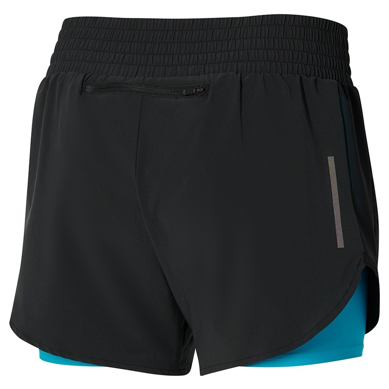 Black / Blue Women's Mizuno 2in1 4.5 Shorts | WQO401298