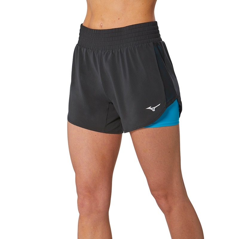 Black / Blue Women's Mizuno 2in1 4.5 Shorts | WQO401298