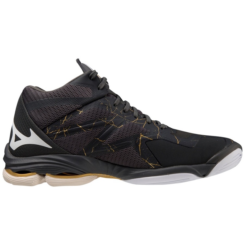 Black / Gold Men's Mizuno Wave Lightning Z7Mid Volleyball Shoes | HGN046851