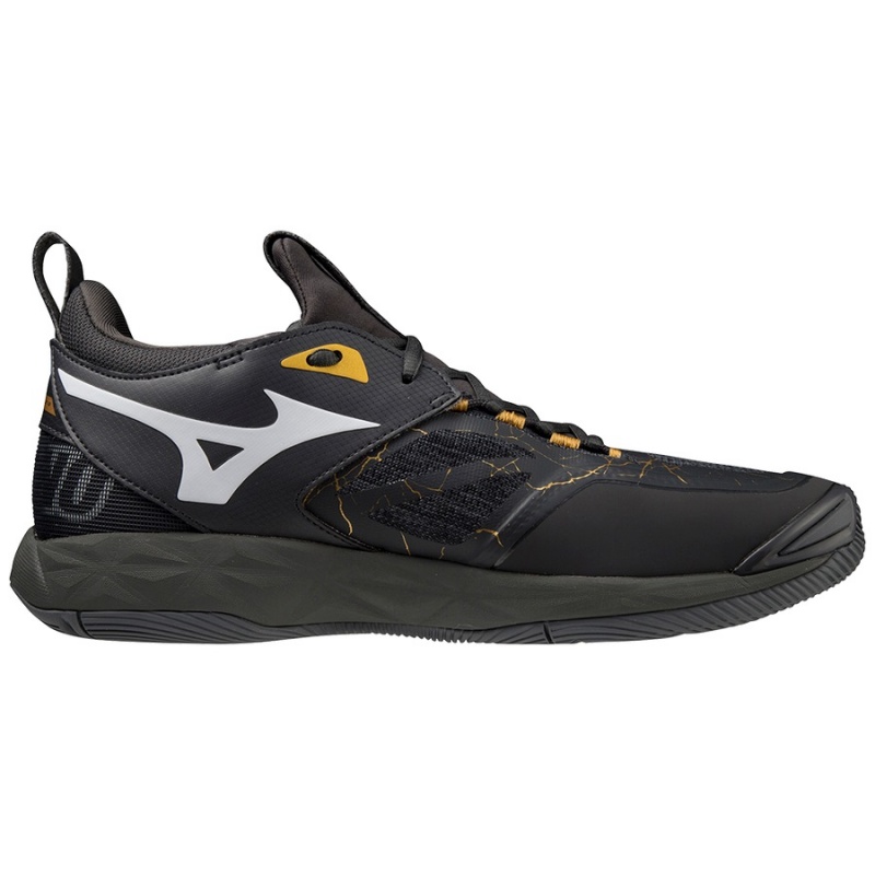 Black / Gold Men's Mizuno Wave Momentum 2 Volleyball Shoes | ODH805632