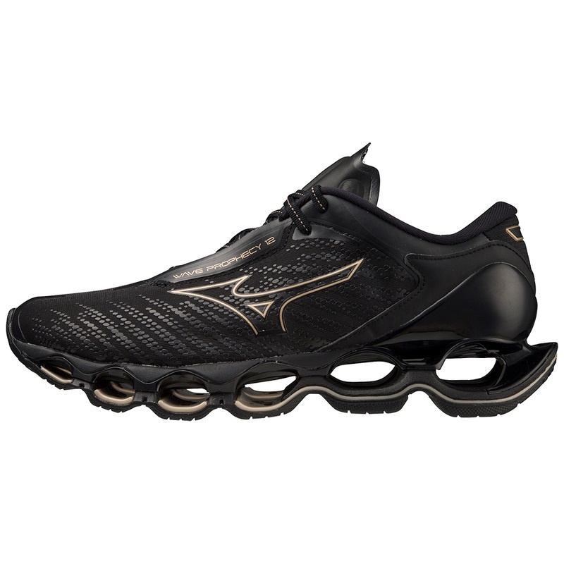 Black / Gold Men\'s Mizuno Wave Prophecy 12 Running Shoes | LOW654127