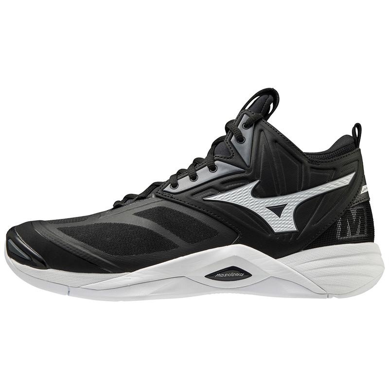 Black / White Men\'s Mizuno Wave Momentum 2 Mid Volleyball Shoes | PLA136048