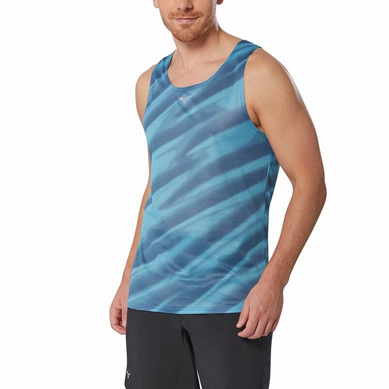 Blue Men's Mizuno Dryaeroflow Graphic Tanks | DKO502689