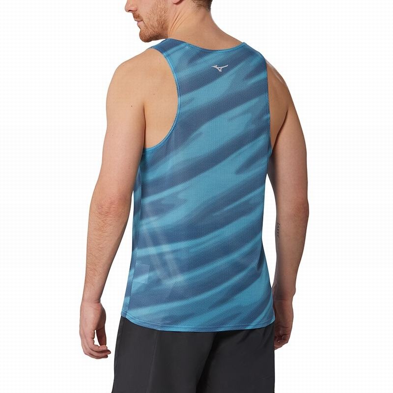 Blue Men's Mizuno Dryaeroflow Graphic Tanks | DKO502689