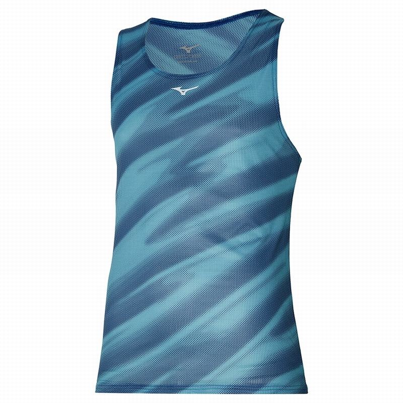 Blue Men\'s Mizuno Dryaeroflow Graphic Tanks | DKO502689