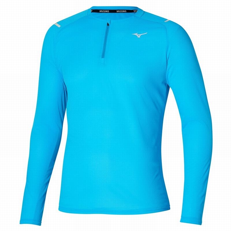 Blue Men\'s Mizuno Dryaeroflow LS HZ Tops | PYA247593