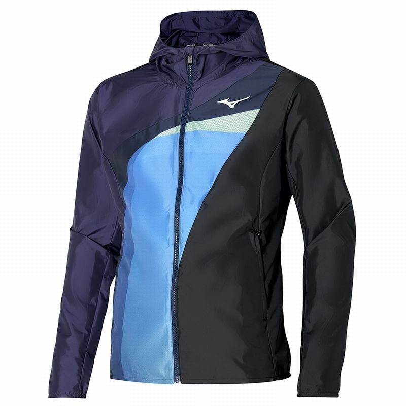 Blue Men\'s Mizuno Release Hooded Jcket Jackets | DZX389401