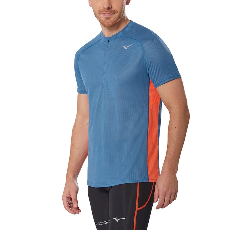 Blue Men's Mizuno Trail Dryaeroflow HZ Tee T Shirts | TXJ851672