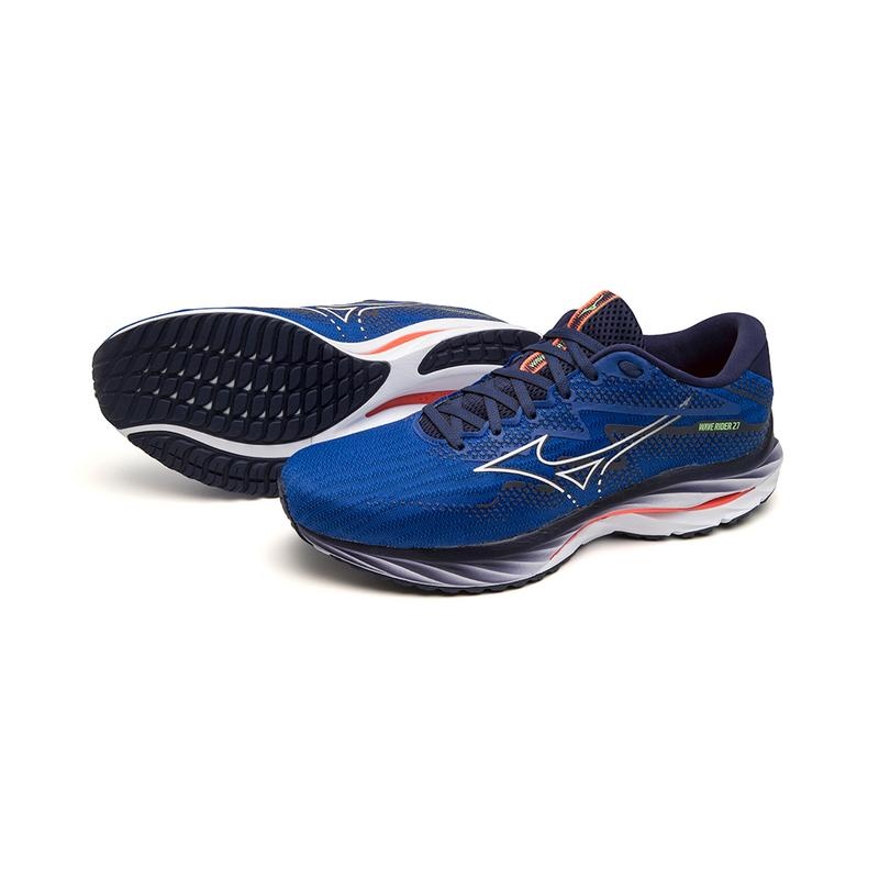 Blue White Men's Mizuno Wave Rider 27 Running Shoes | EBQ054268