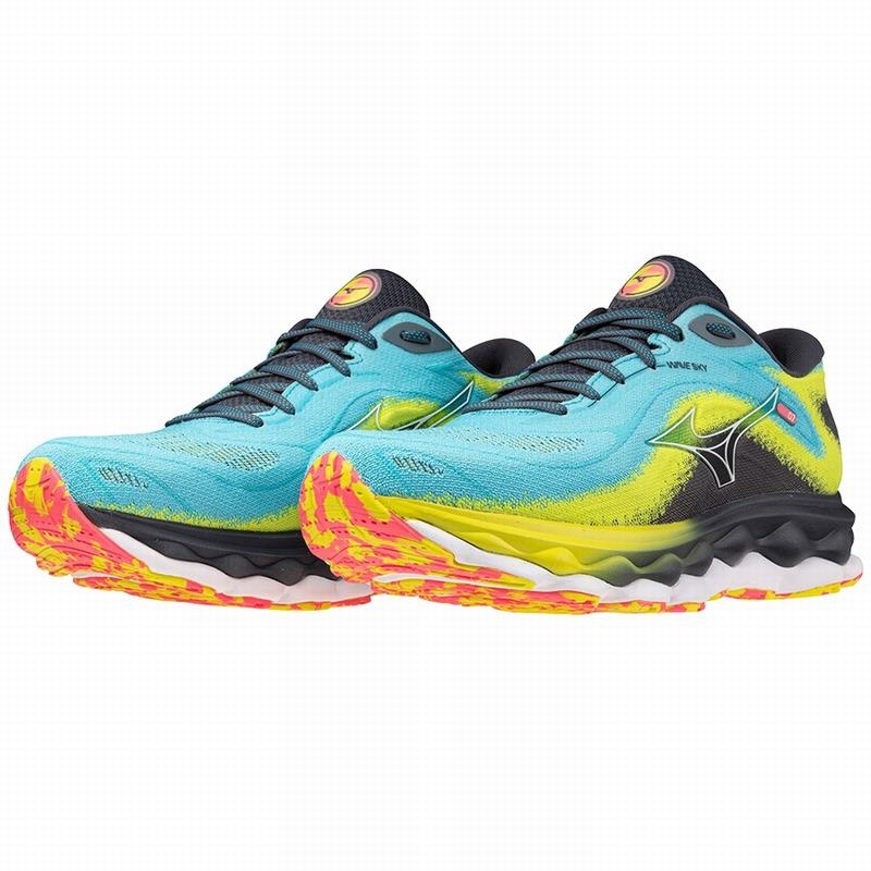 Blue / White Men's Mizuno Wave Sky 7 Running Shoes | DJF703589