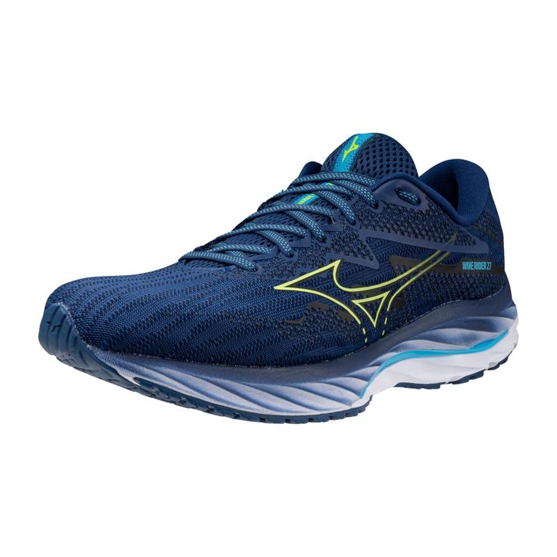 Navy Green Men's Mizuno Wave Rider 27 Running Shoes | XHS596348