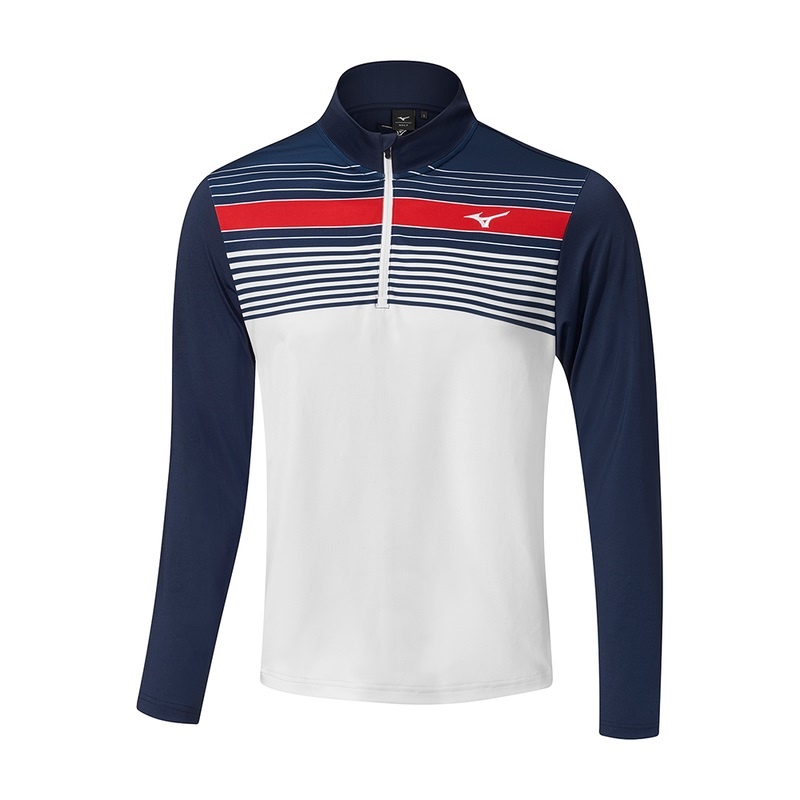 Navy White Men\'s Mizuno Brz Elite St 1/4 Zip Tops | PLD759043