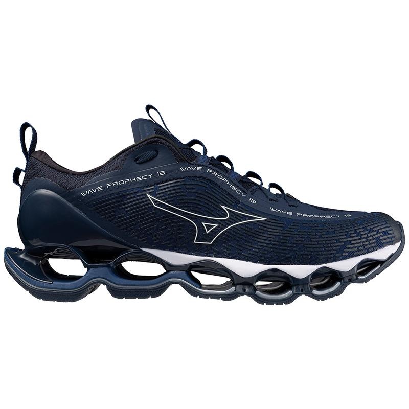 Navy White Men's Mizuno Wave Prophecy 13 Running Shoes | JMO649512