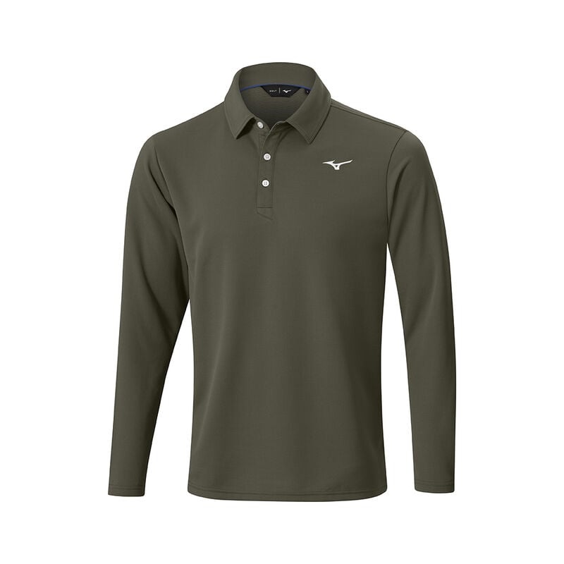 Olive Men\'s Mizuno Breath Thermo L/S Polo | ZRI076912