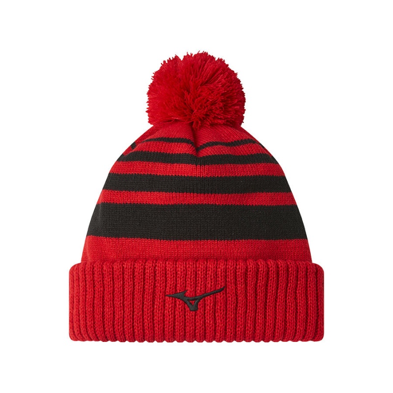 Red Men\'s Mizuno Breath Thermo Pom Beanie | YVU136458