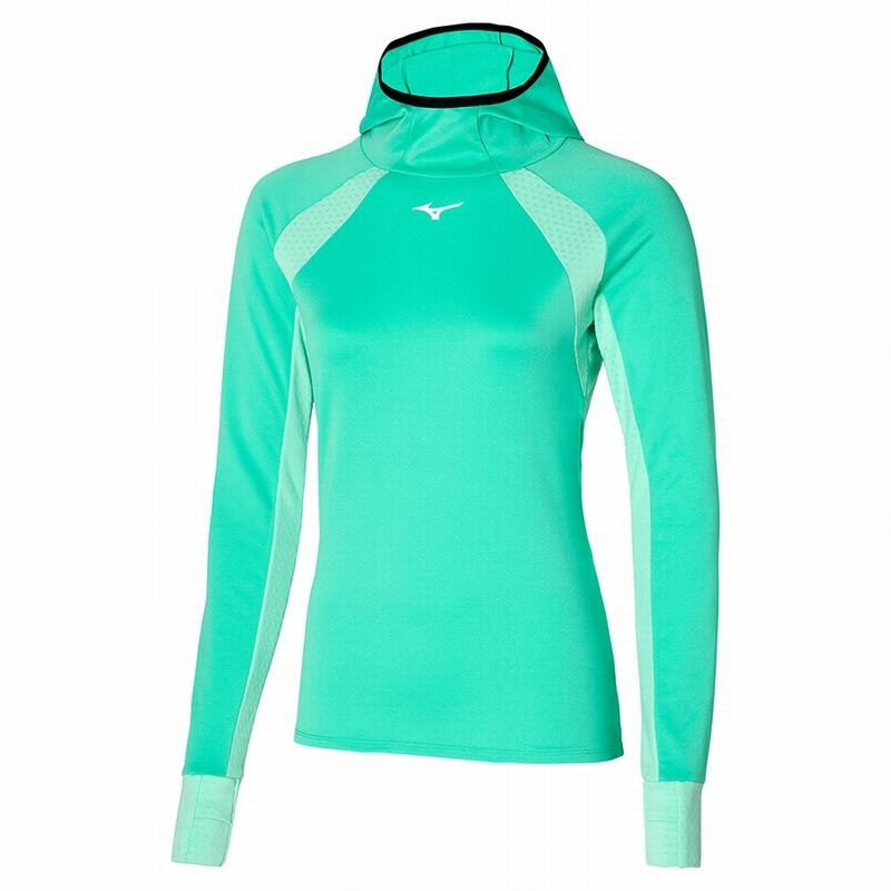 Turquoise Women\'s Mizuno Warmalite Hooded LS Tops | WIV648317