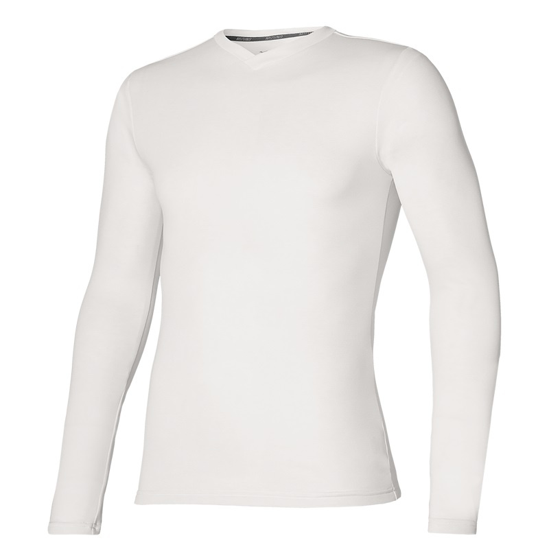 White Men\'s Mizuno BT Under V Neck Longsleeve Tops | YJQ465087