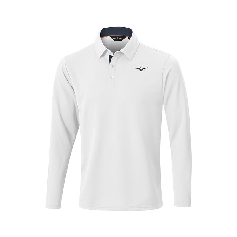 White Men\'s Mizuno Breath Thermo L/S Polo | LBG097186