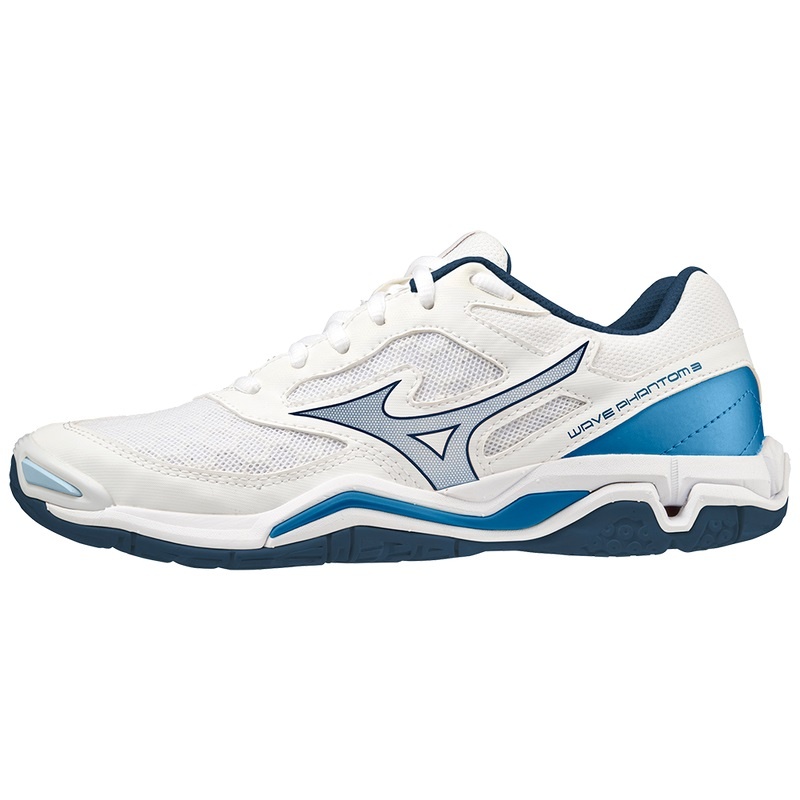 White / Blue Men\'s Mizuno Wave Phantom 3 Handball Shoes | USC814932