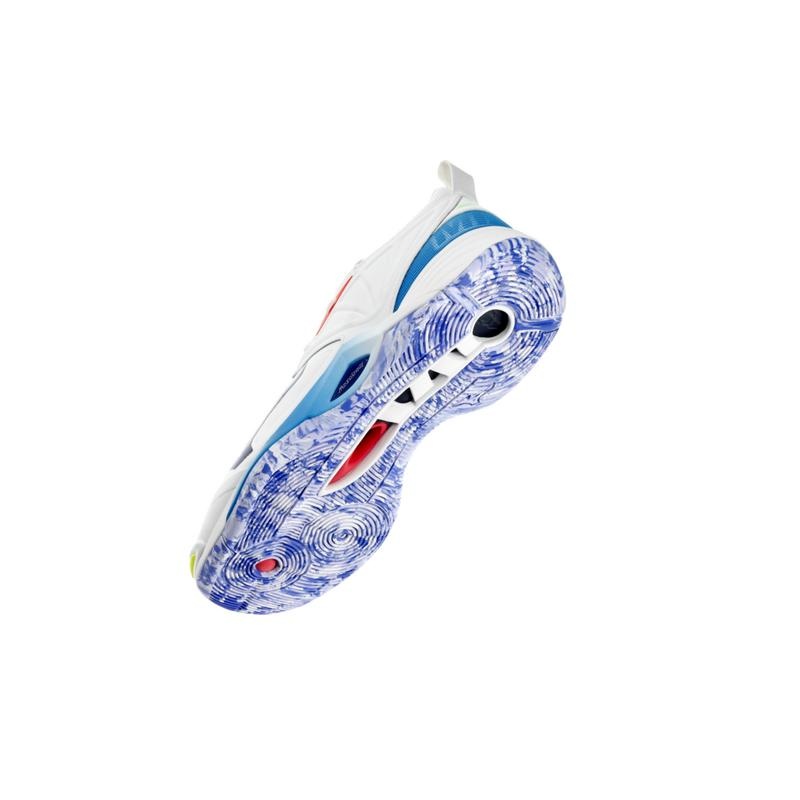 White / Blue Women's Mizuno Wave Momentum 2 Volleyball Shoes | IKN104362