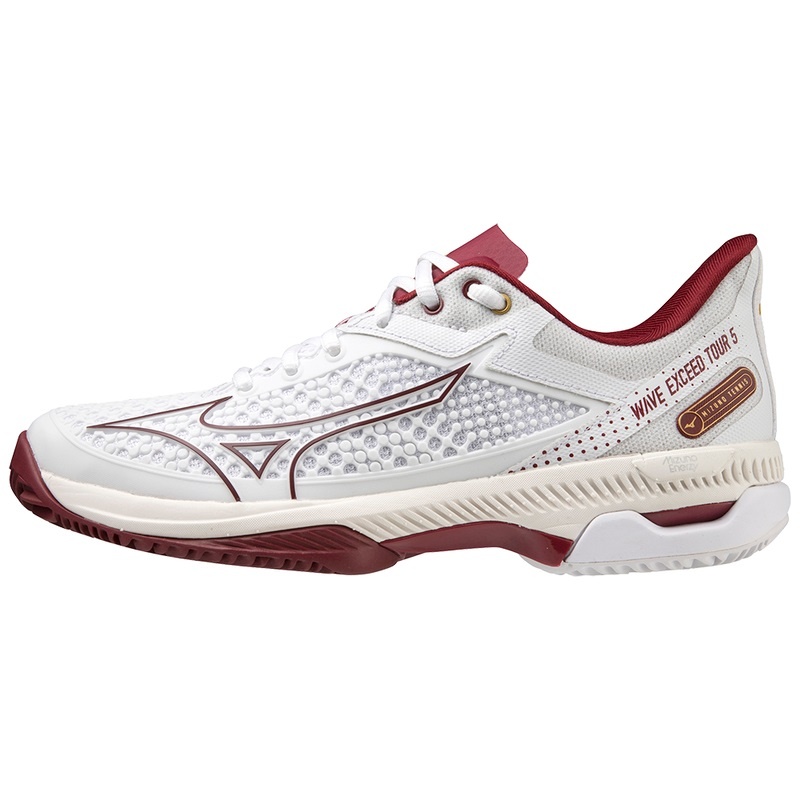 White / Dark Red Women\'s Mizuno Wave Exceed Tour 5 CC Tennis Shoes | NRT964238