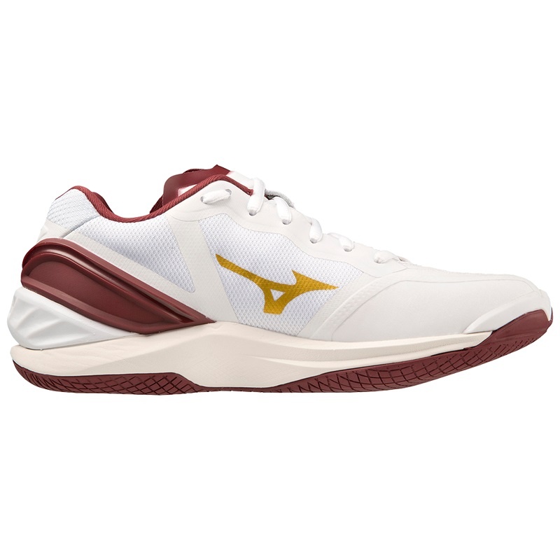 White / Dark Red / Gold Women's Mizuno Wave Stealth Neo Handball Shoes | RXU760285