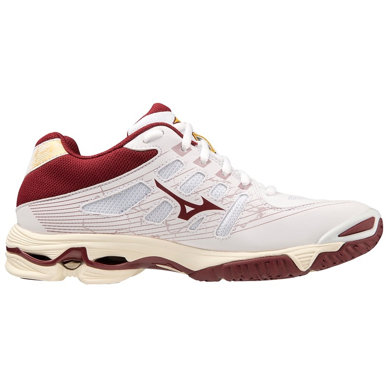 White / Dark Red / Gold Women's Mizuno Wave Voltage Volleyball Shoes | JRH301975