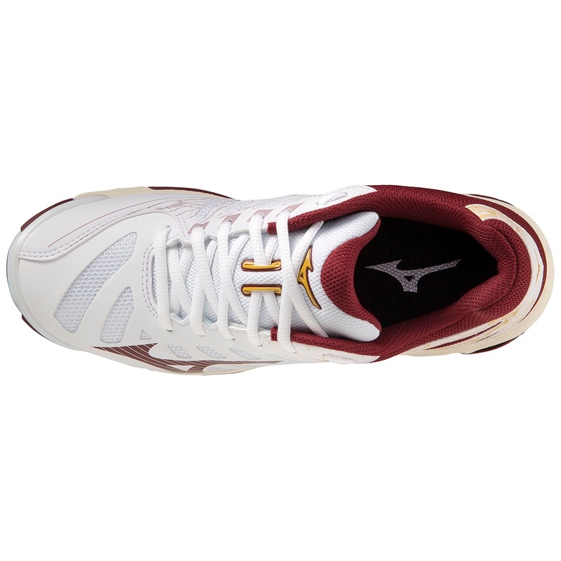 White / Dark Red / Gold Women's Mizuno Wave Voltage Volleyball Shoes | JRH301975