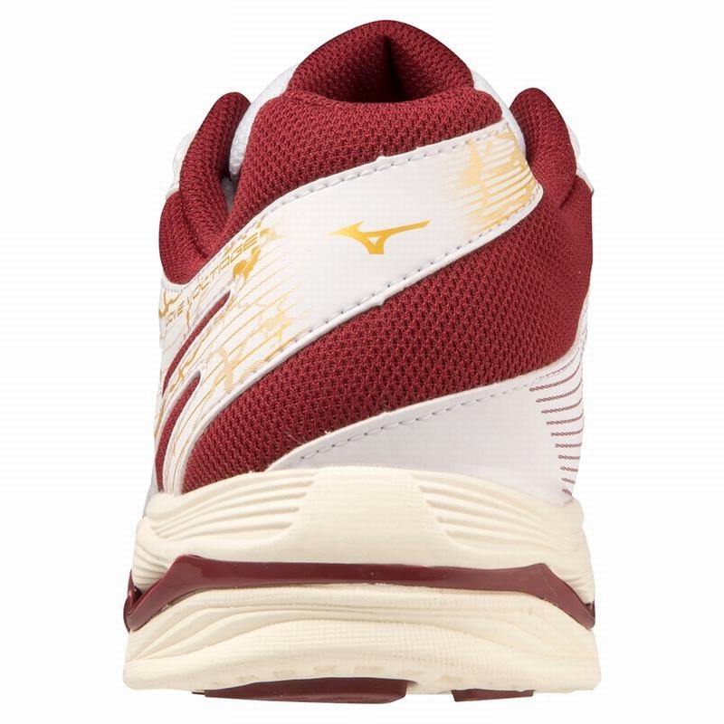 White / Dark Red / Gold Women's Mizuno Wave Voltage Volleyball Shoes | JRH301975