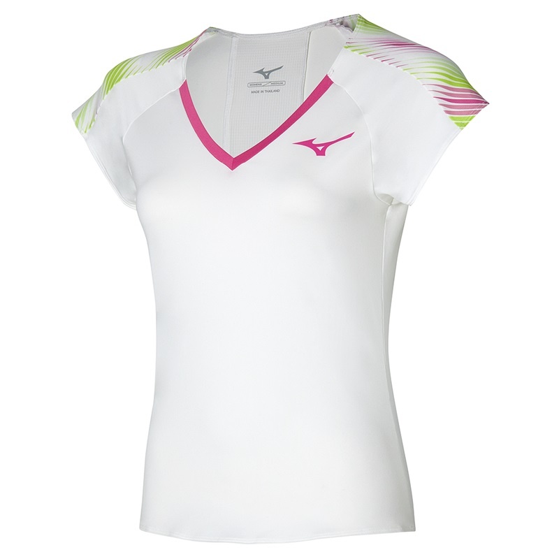 White / Fuchsia Women\'s Mizuno Printed Tee T Shirts | AJF653201