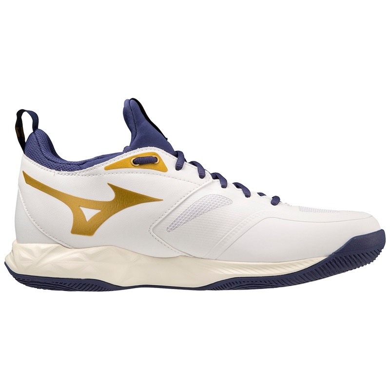 White / Gold Men's Mizuno Wave Dimension Volleyball Shoes | AGL291804