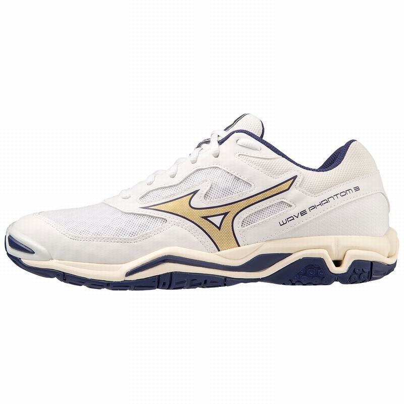 White / Gold Men\'s Mizuno Wave Phantom 3 Handball Shoes | JSZ738251